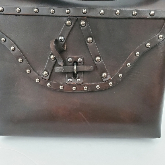 HIGH Everyday Couture Studded Brown Made in Italy Leather Bag - Picture 6 of 10